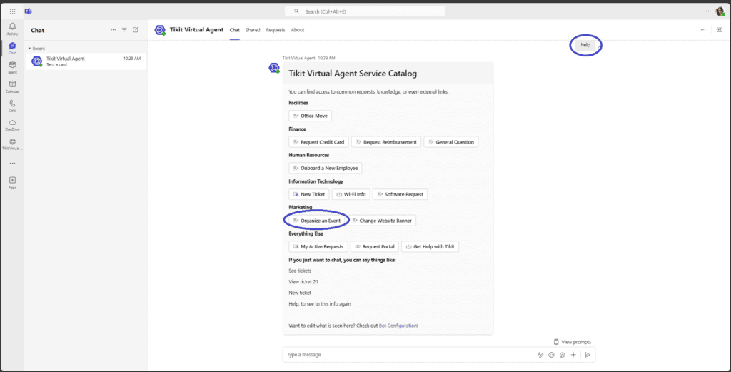 Tikit virtual agent help card 